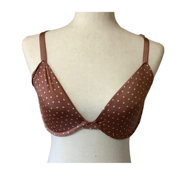 Victoria's Secret Bra Women Size 36DD Unlined Demi Brown Polka Dot - Picture 1 of 6